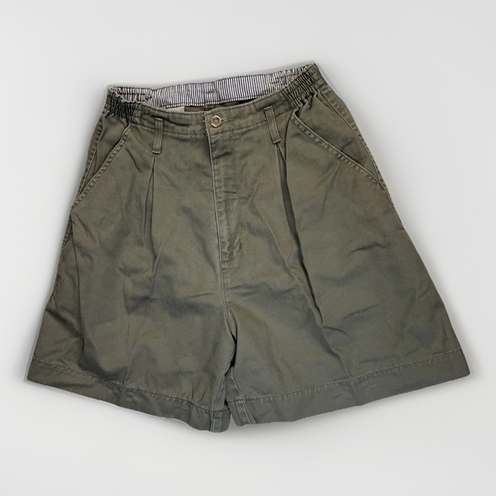 Vintage 90s Dockers High Waisted Shorts Women 8‎ Khaki Green/Brown Hue W/ Pleats